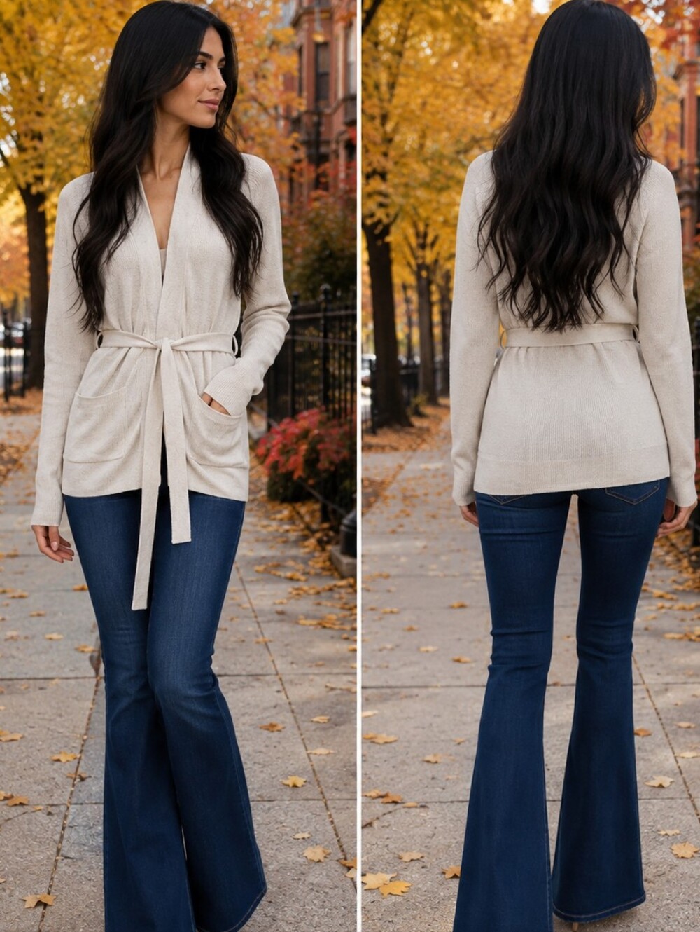 Banana Republic Neutral Cream Open-Front Pocket‎ Cardigan
